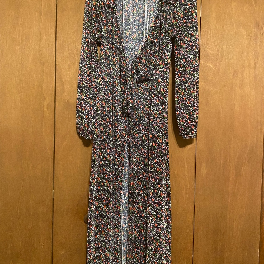 ASOSFloral Long Sleeve Maxi Wrap Dress - Black Base with Multicolor Floral Print